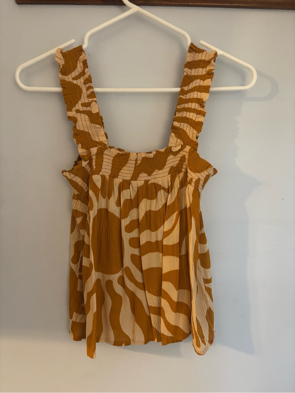 Patrons of Peace Mustard and Cream Ruffle Strap Tank